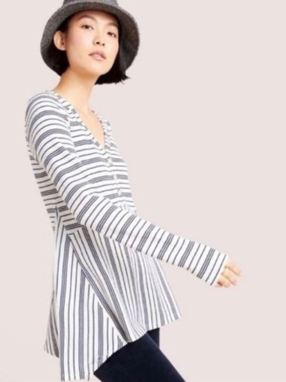Anthropologie Maeve Eliza Henley babydoll peplum striped thermal tunic